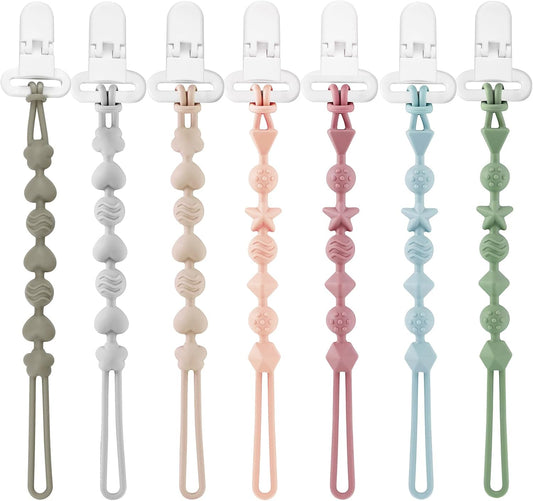 7 Pack Silicone Pacifier Clips, Baby Soother Clips with One Piece Design for Boys & Girls, Baby Pacifier Holder Clips for Teething Toys