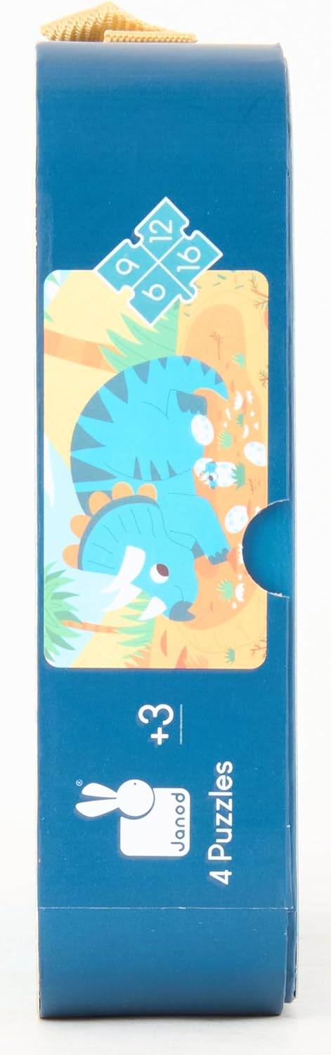 • 4 Progressive Difficulty Dinosaurs Jigsaw Puzzle • 6, 9, 12, 16 Pieces • 20 X 20 Cm Cardboard Puzzle • Educational Toys Gift for Kids Boys and Girls 2-4 Years • J02657