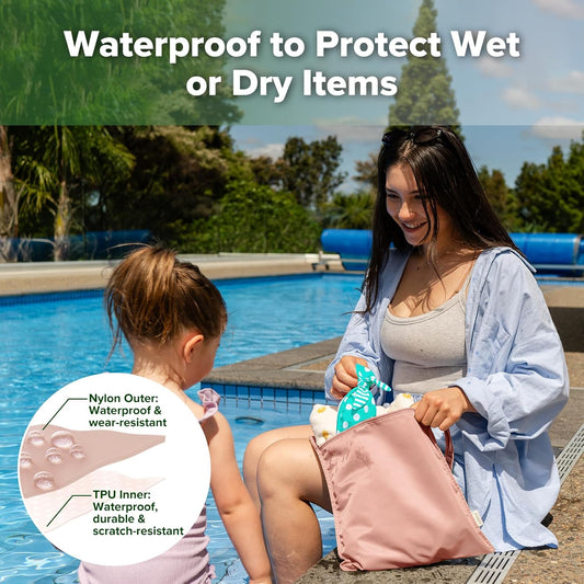 Waterproof Wet Bags for Baby, Wet Dry Bags for Diaper Bag, Travel, Swimsuit, Beach, Pool, Pump Parts, Stroller, Daycare,Yoga, Blush, 2 Pack