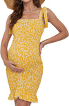 Women'S Maternity Ditsy Floral Print Shirred Ruffle Hem Cami Dress Square Neck Sleeveless High Waist Short Dresses