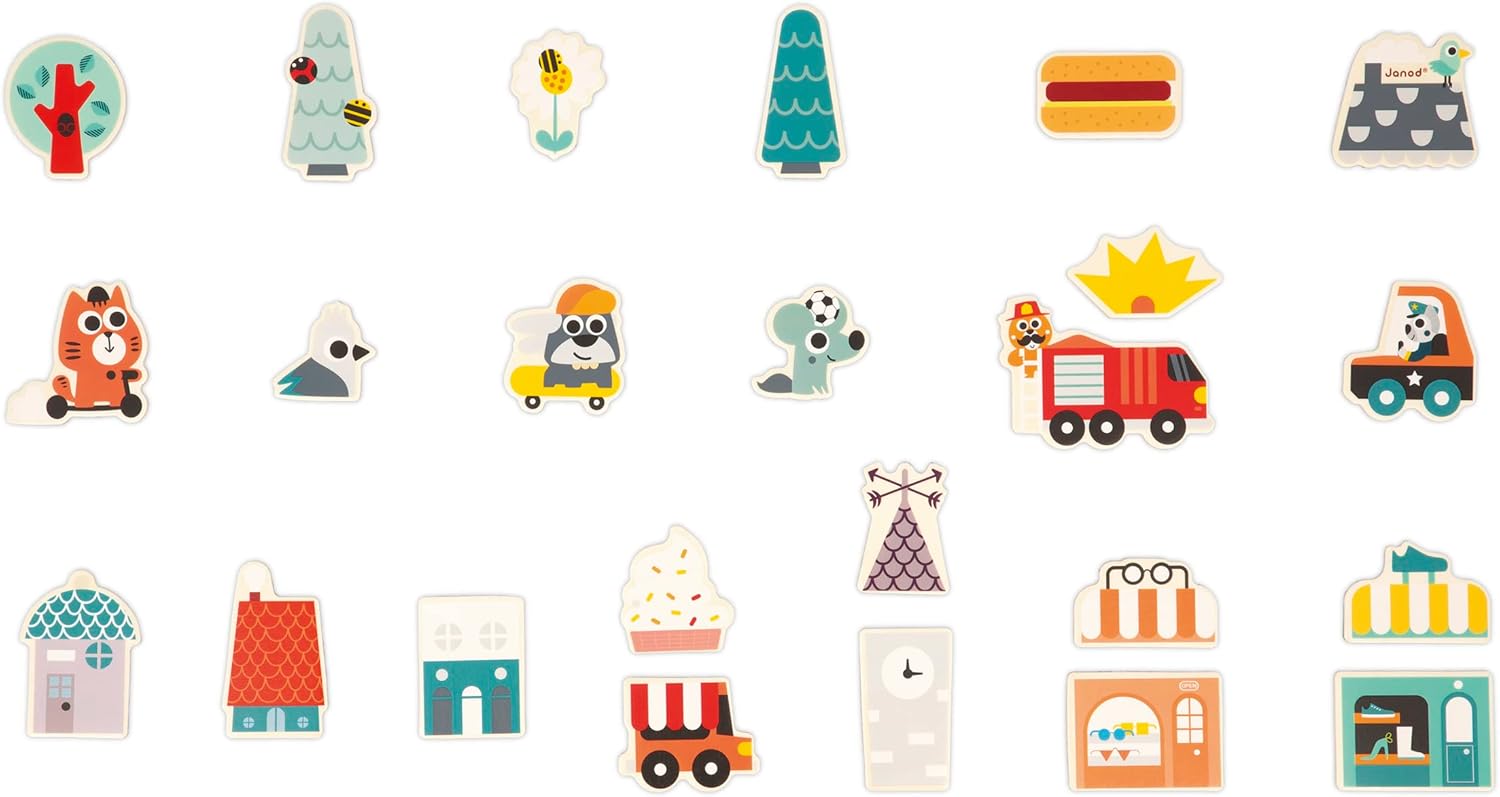 - City Magnets - 24 Wooden Pieces - City FSC - Educational Game Accessories for Board from 24 Months - Multilingual - J09642