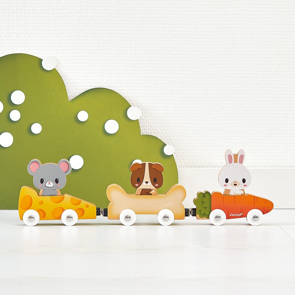 - Magnetic Pets - Includes 3 Wooden Animals and 3 Cars - Connets to Make a Small Train - Educational Early-Learning - for Children from 18 Months Old and up - Multilingual - J03315