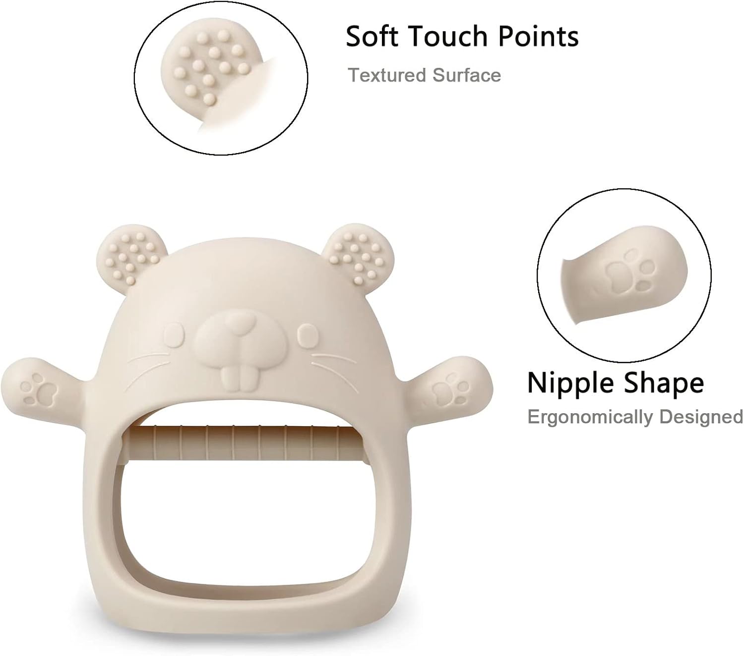 2 Pack Silicone Baby Teething Toys| Baby Hand Teether Mitten for Sucking Needs| Baby Chew Toys Hand Pacifier for Soothing Teething Pain Relief (White/Blue)
