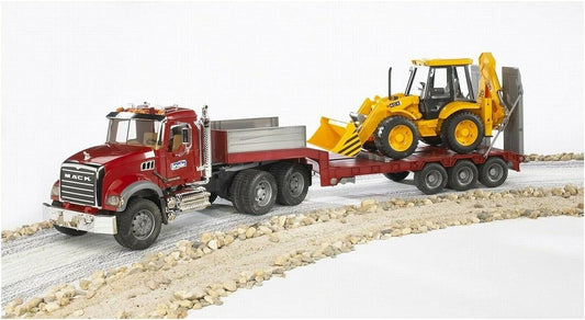 02813 Mack Granite Flatbed Truck with JCB Loader Backhoe