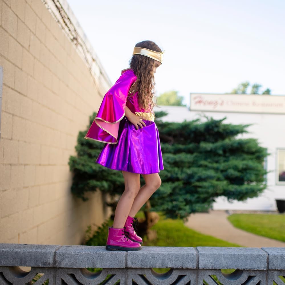 Superhero Star Dress, Cape & Headpiece, Magenta/Purple, Size 5-6