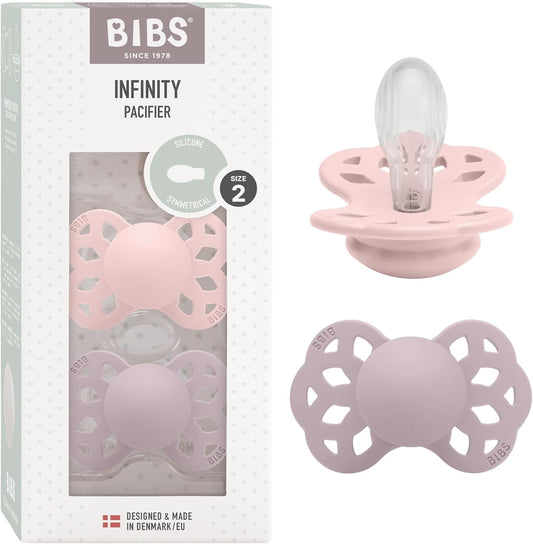 Pacifiers - Infinity Collection with Symmetrical Nipple| Bpa-Free Baby Pacifier | Made in Denmark | Set of 2 Blossom/Dusky Lilac Color Premium Soothers | Size 6-18 Months