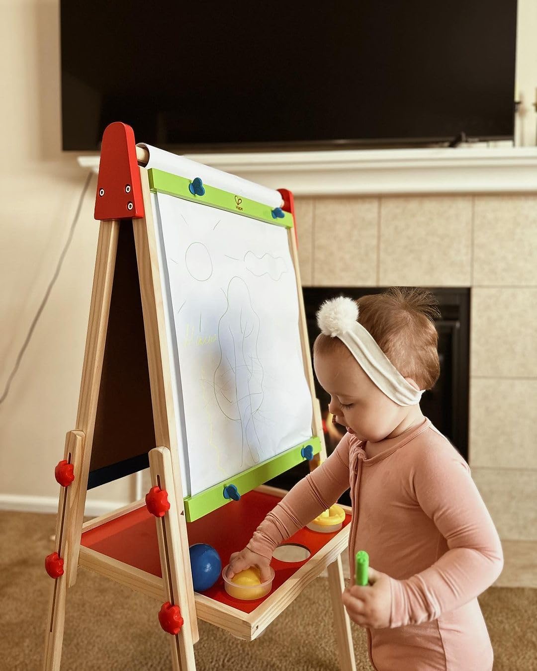 All-In-One Wooden Kid'S Art Easel with Paper Roll and Accessories