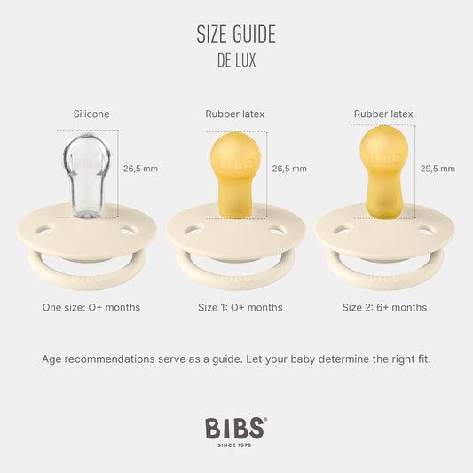 De Lux Baby Pacifier 2-Pack | Made in Denmark | BPA Free Dummy Soother, round Nipple. Silicone, Onesize (0-36 Months), Iron/Baby Blue