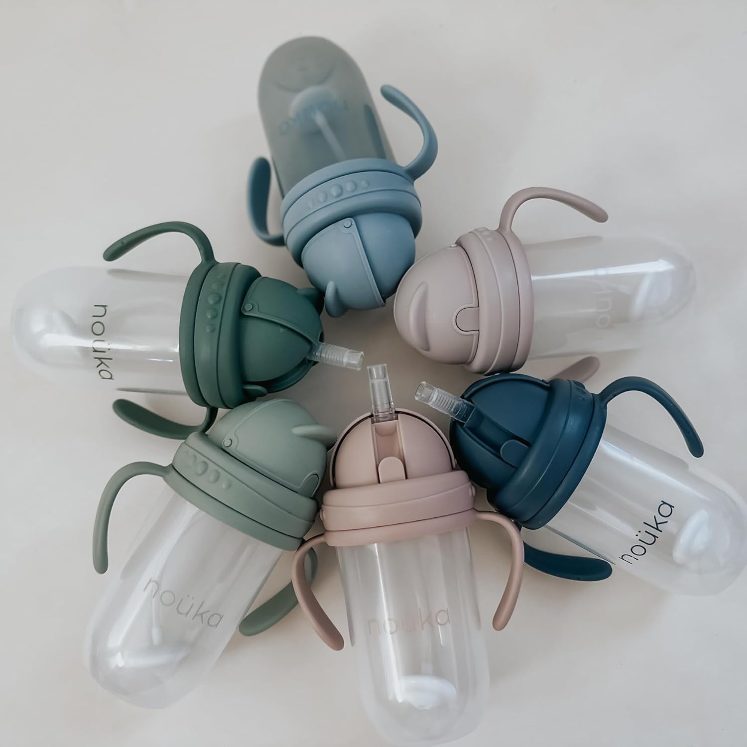 Nouka Weighted Straw Cup with Click Top Lid | Leak Proof and Easy Grip | Removable Handles | Moss