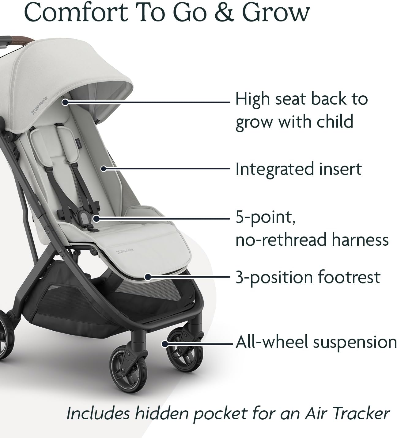 Minu V3 Travel Stroller | Lightweight + Compact Design | One-Hand Fold + Unfold | from Birth + Overhead Compatible | Savannah (Pearl Gray Mélange/Carbon Frame/Chestnut Leather)