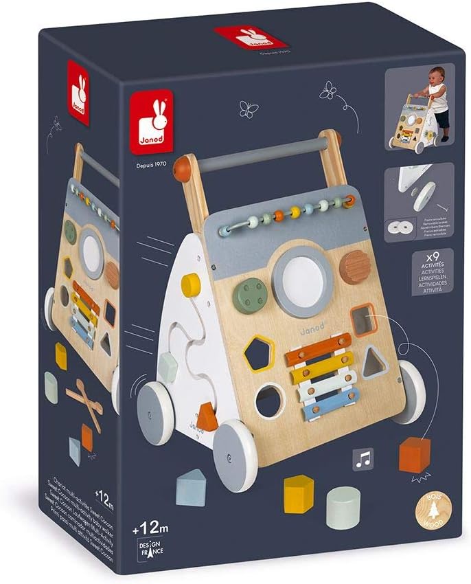 - Sweet Cocoon Multi-Activity Baby Walker - Wooden Trolley - Multiple Sorting Shapes - for Babies and Toddlers - from 12 Months - Multilingual - J04410.