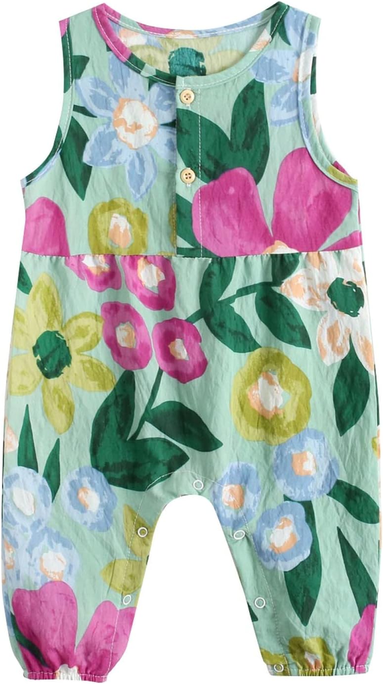 Toddler Baby Girl Flower Print Romper Jumpsuit Sleeveless Clothes Kids Summer Outfit Baby Motion Bodysuit