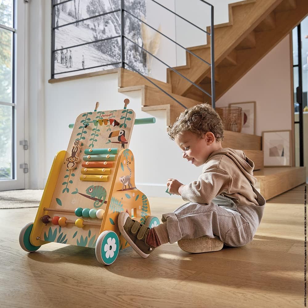 - Tropik - Multi-Activity Trolley - Walker with Blocks - Wooden Pull-Along Cart - Early-Learning - from 18 Months - Multilingual - 382698.