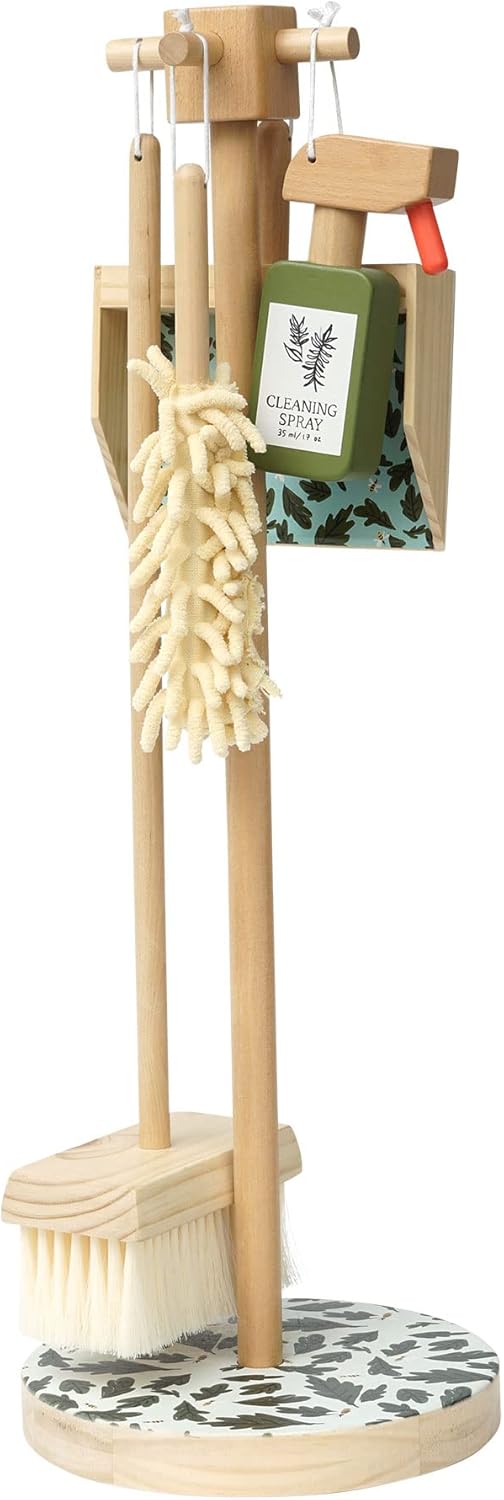 Decorative 5-Piece Wooden Pretend Housekeeping Cleaning Set for Kids 3 + Year Old and Up