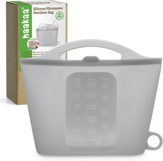 Silicone Microwave Steam Sterilizer Bags for Travel, Reusable Silicone Steaming Bags for Baby Bottles, Breast Pump, Accessories, Pacifiers and Teethers, Great for Home and On-The-Go, Grey (1PC)