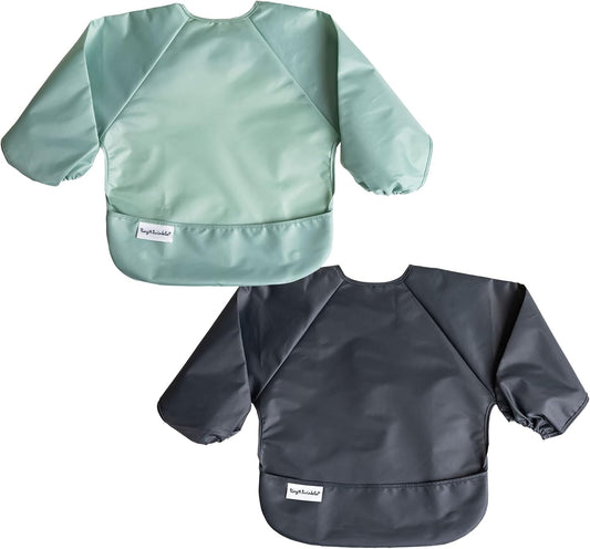 Mess Proof Baby Bib, 2 Pack Long Sleeve Bib Outfit, Waterproof Bibs for Toddlers, Machine Washable, Tug Proof