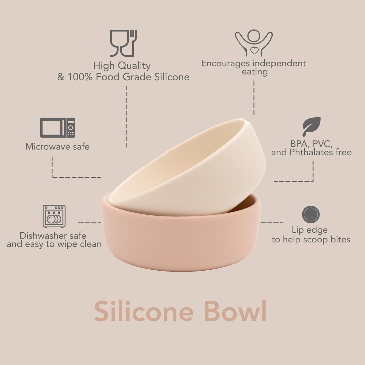 Nouka Bowl | 100% Food-Grade Silicone | Comes with a Lip Edge | Non-Slip & Soft | Dishwasher Friendly | Lily Blue | Size 10 Oz