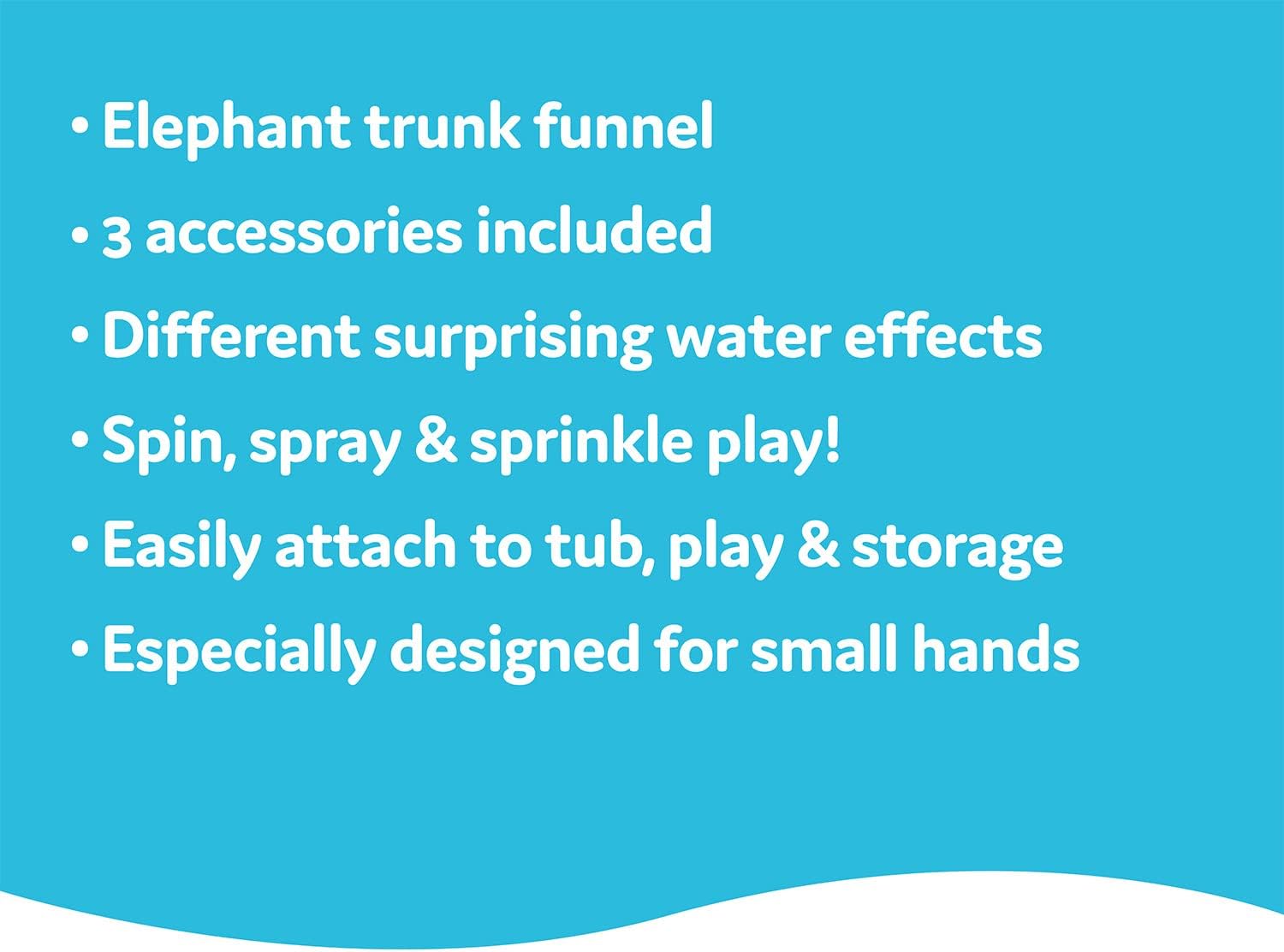 Funelefun Fill ‘N’ Sprinkle Bath Toy. an Elephant Trunk Funnel Toddlers Play with 3 Interchangeable Trunk Accessories That Spins, Twist and Sprinkle, Promotes Kids Stem-Based Learning. (Blue)