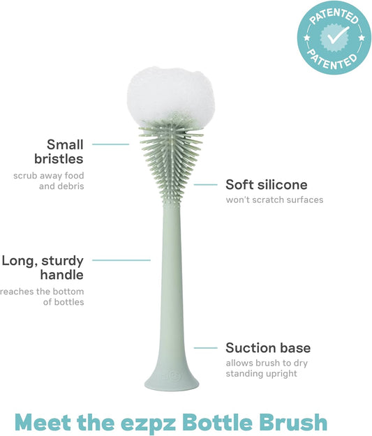 Bottle Brush Cleaner (Sage) - 100% Silicone Reusable Durable Long-Lasting Hypo-Allergenic Brush with Suction Base for Cleaning Dishes, Cookware and Feeding Accessories