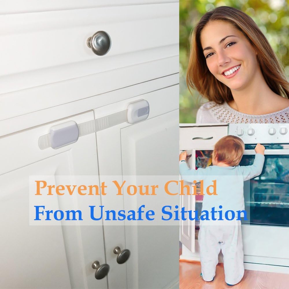 Child Proof Baby Safety Locks for Cabinet Locks Extra 3M Adhesive No Screws for Drawers Cupboard Doors (8Pack Child Safety Cabinet Locks)
