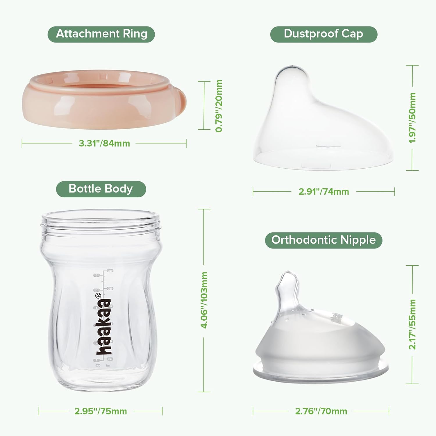 Gen.3 Natural Glass Baby Bottle -Wide Neck Anti-Colic Variable Flow Nipple - 6M+ Breastfed Babies Newborn Registry Essentials,Bpa-Free, 6 Oz/180 Ml, Peach