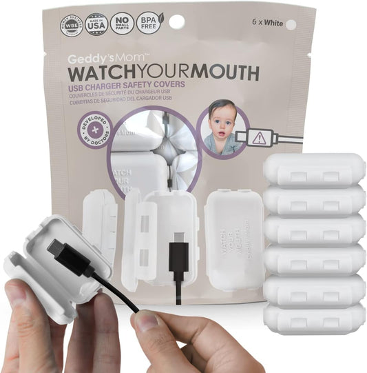 - Watch Your Mouth - the Award Winning USB Charger Child Safety Cover - Made in the USA - Baby Proofing Toddler Shock Prevention (6 Pack White)