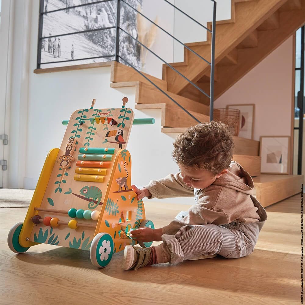 - Tropik - Multi-Activity Trolley - Walker with Blocks - Wooden Pull-Along Cart - Early-Learning - from 18 Months - Multilingual - 382698.