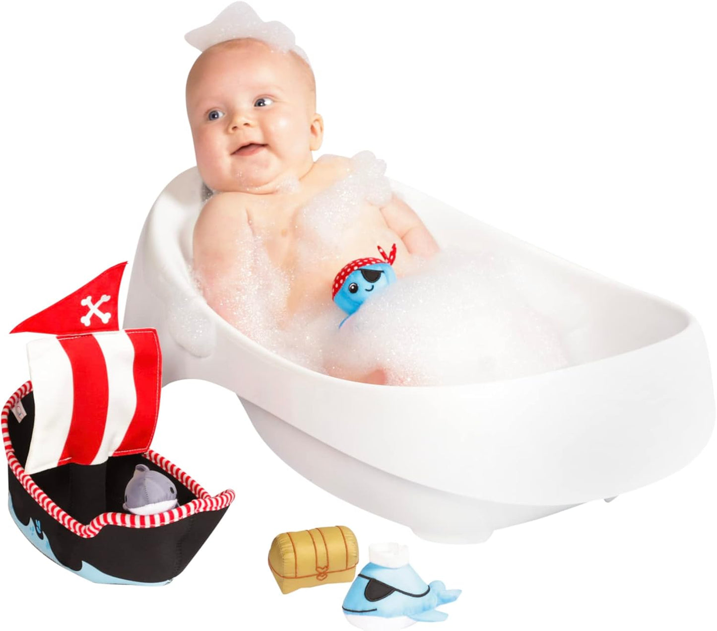 Neoprene Pirate Ship 5 Piece Floating Spill N Fill Bath Toy with Quick Dry Sponges and Squirt Toy