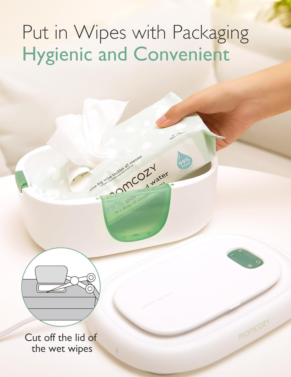 Baby Wipe Warmer, Innovative Spring Design, Large Capacity Wipes Dispenser, Fast and Even Heating, 4 Modes of Temperature Heating Control, Diaper Wipe Warmer with Night Light