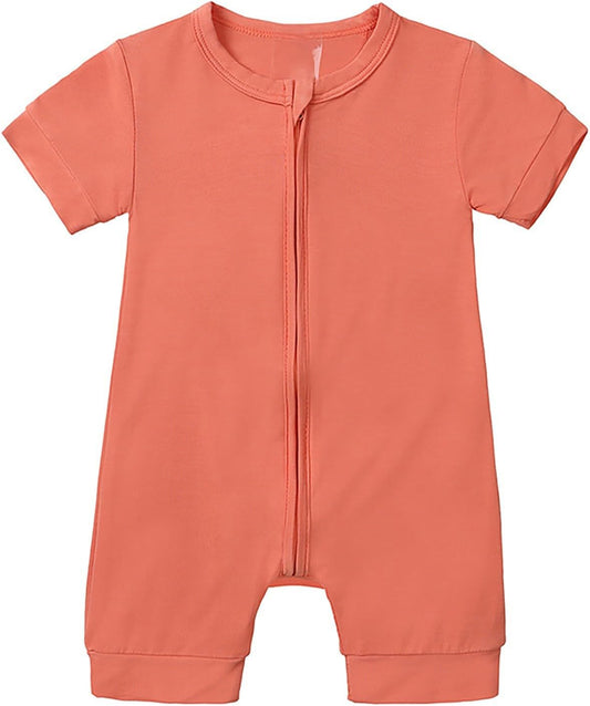 Newborn Summer Baby Boy Girl Rompers Infant Short Sleeves Zippered Bodysuit Jumpsuit Playsuit Outfit Clothes