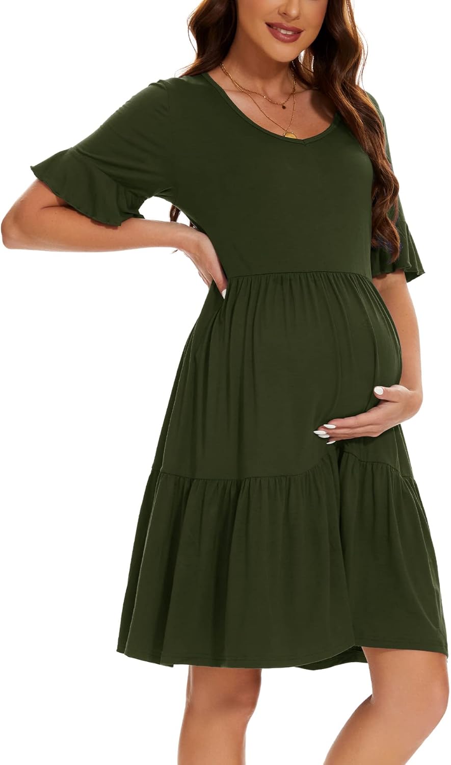 Women'S Maternity Dress Short Sleeve Ruffle Pregnancy Clothes