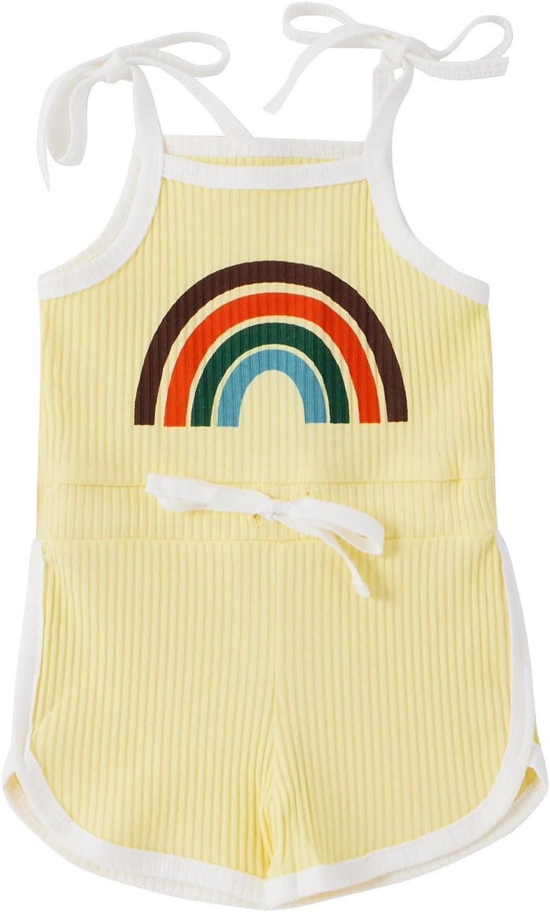 Infant Newborn Baby Girl Romper Kids Slips Sleeveless Knit Jumpsuit Cute Rainbow Backless Bodysuit Outfit