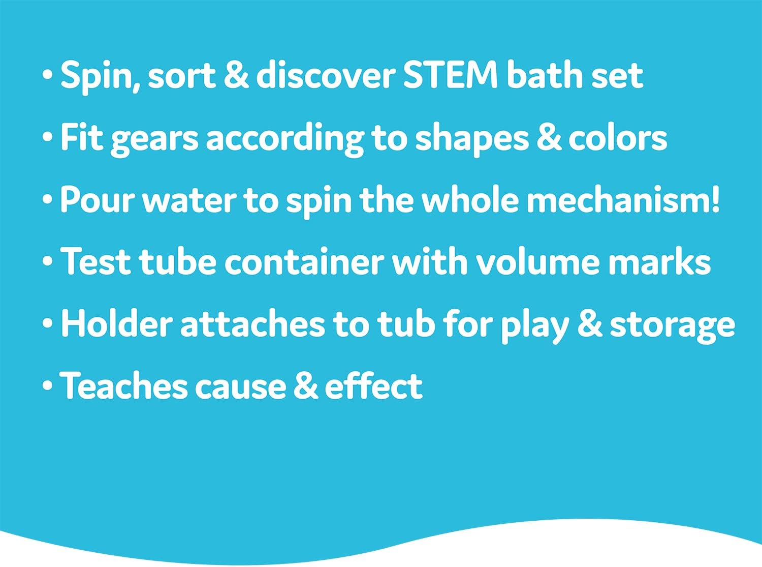 Baby Bath Toy - Spin 'N' Sort Water Gear - Childrens Sensory Water Wheel Set That Attaches to Any Size Tub - Includes Suction Cups, 3 Googly Eye Gears, and Pourers