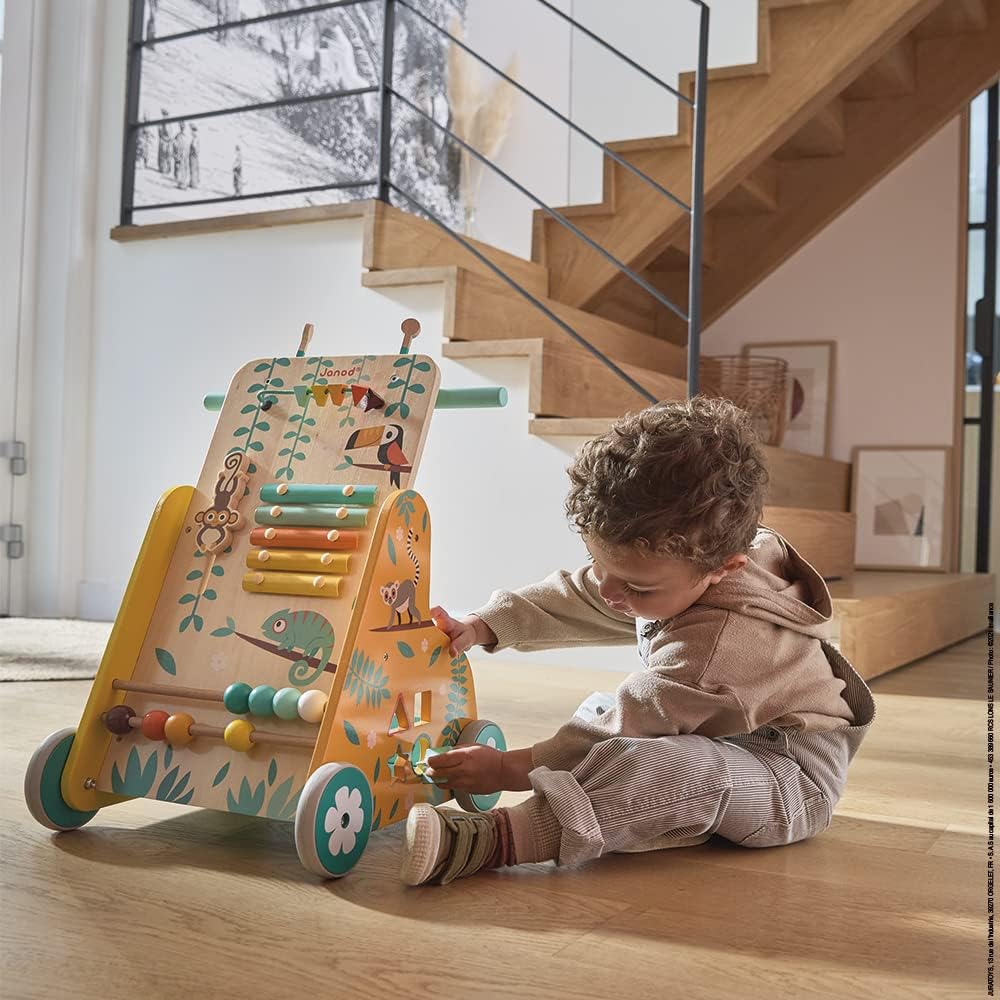 - Tropik - Multi-Activity Trolley - Walker with Blocks - Wooden Pull-Along Cart - Early-Learning - from 18 Months - Multilingual - 382698.
