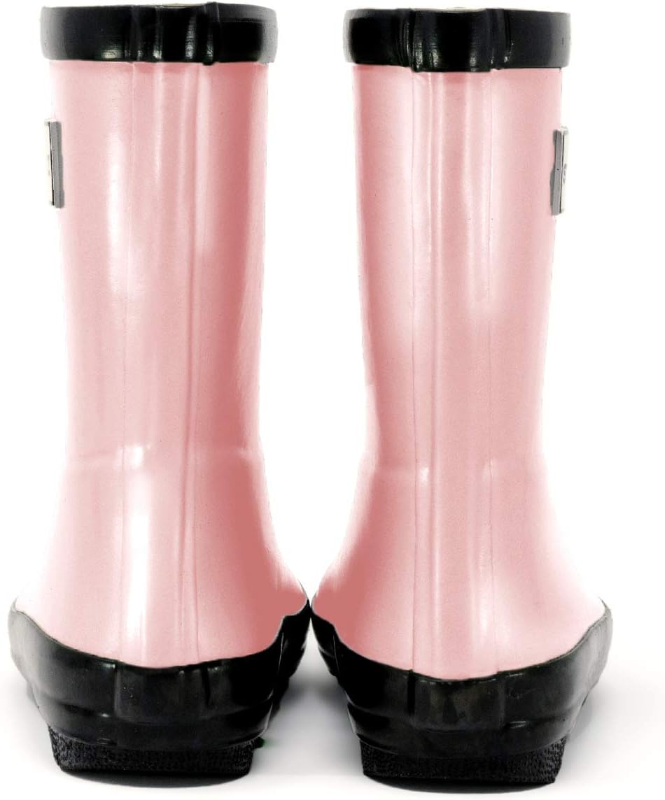 Rain Boots 100% Natural Rubber for Kids Boys & Girls - SAFE No Chemicals Summer Fall Lining Insert Toddler Children, Metallic Pink, 8T