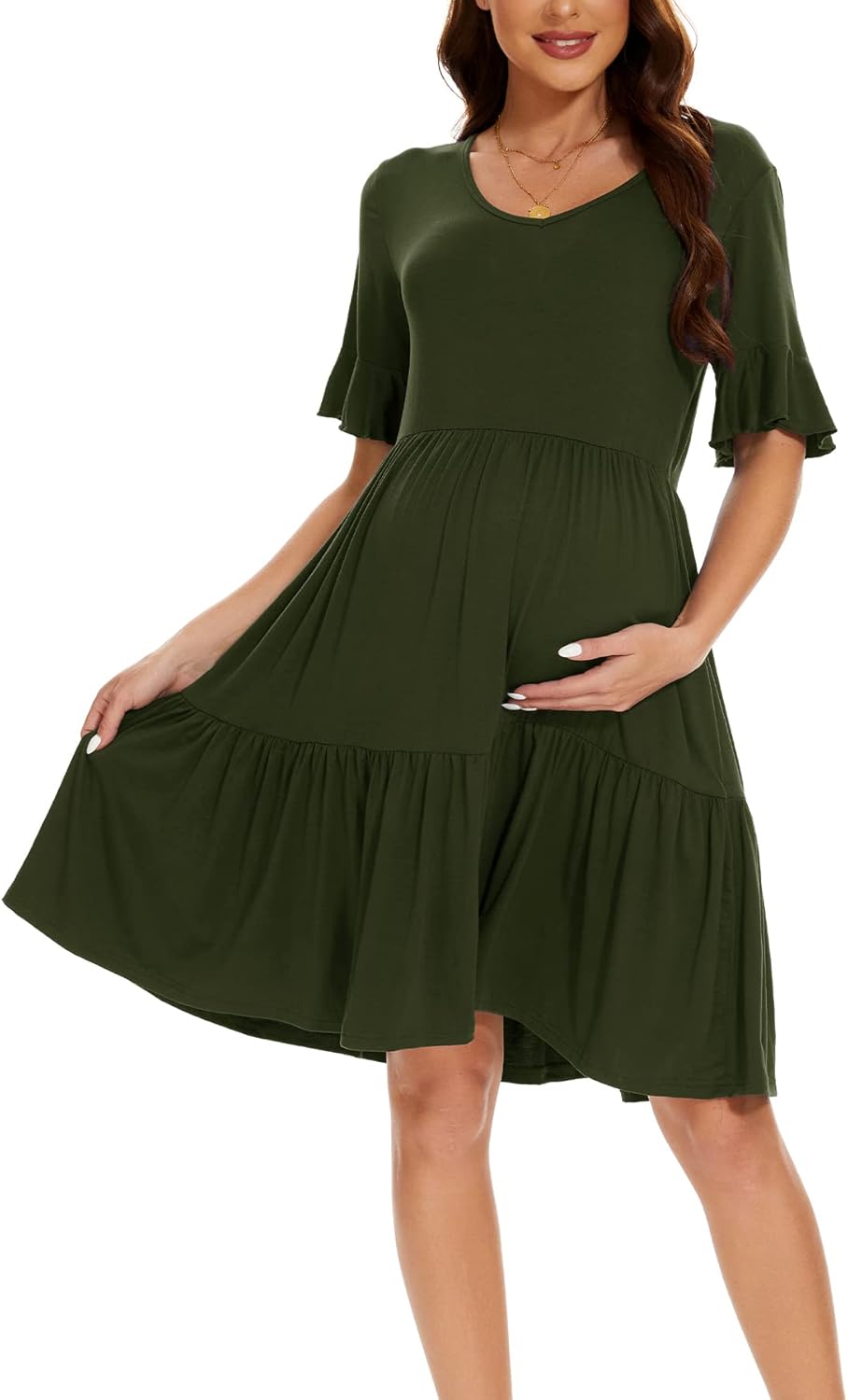 Women'S Maternity Dress Short Sleeve Ruffle Pregnancy Clothes