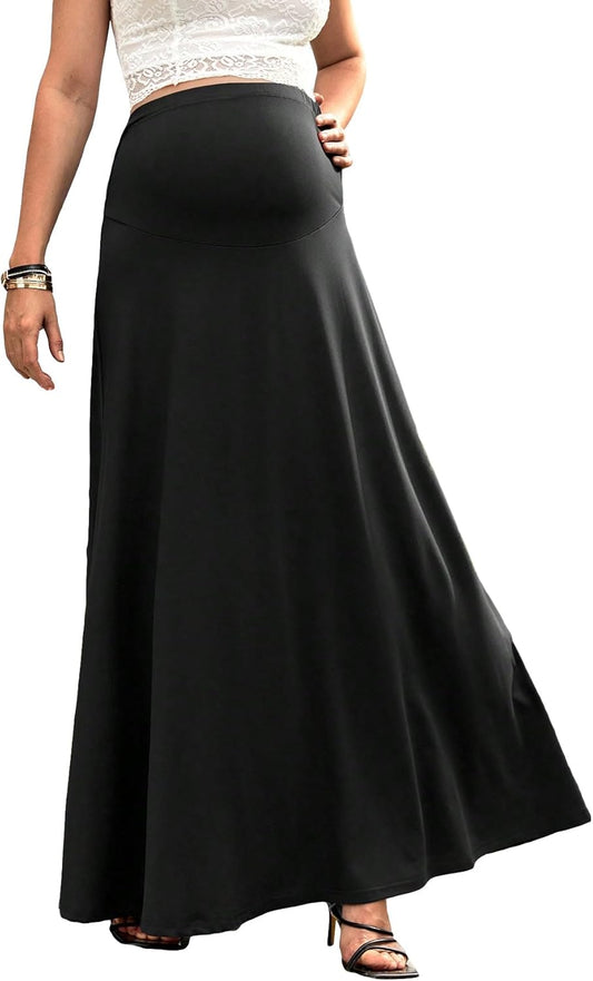 Women'S Maternity High Waist a Line Flared Swing Pregnancy Long Maxi Skirt