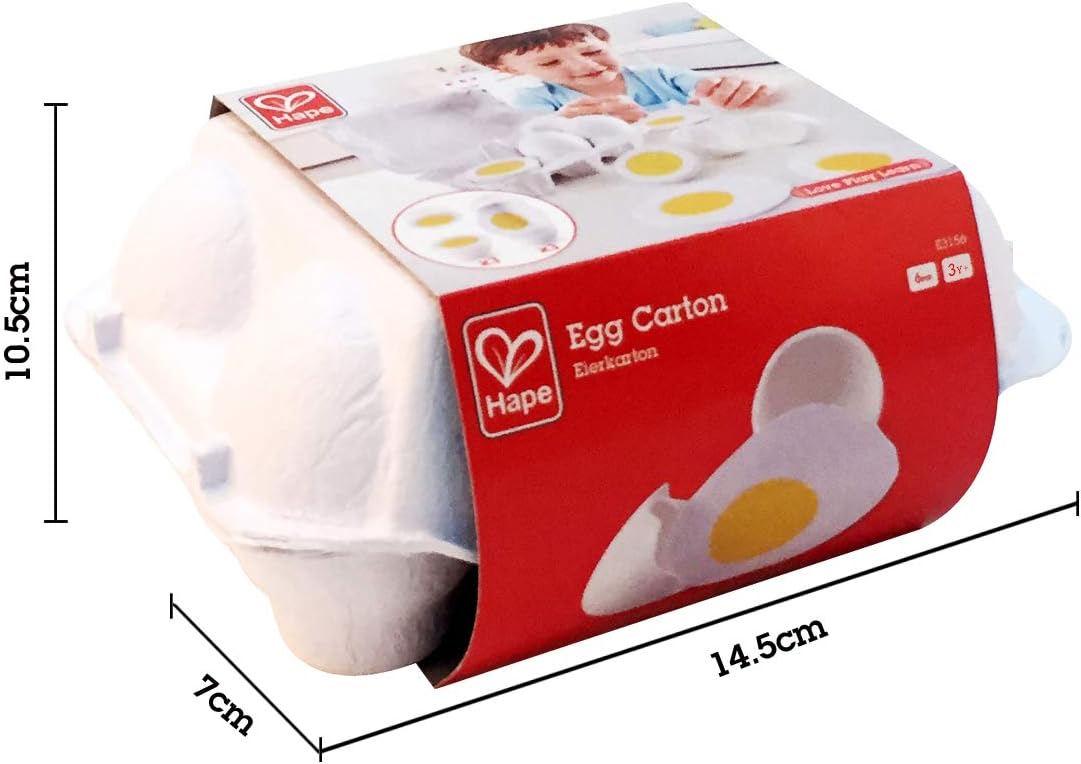 Egg Carton | 3 Hard-Boiled Eggs with Easy-Peel Shell & 3 Fried, Wooden Realistic Educational Toy for Children 3+, White and Yellow (E3156)