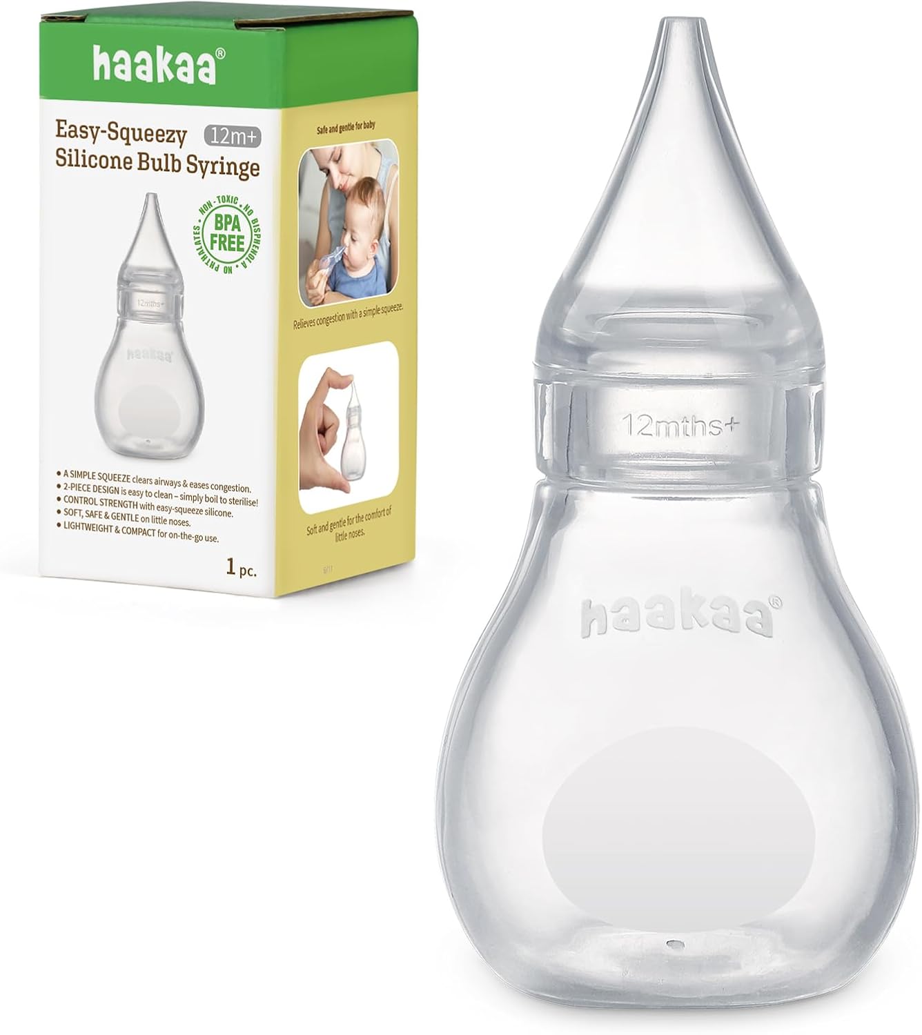 Silicone Baby Nasal Aspirator | Easy-Squeeze Nose Bulb Syringe | Baby Nose Cleaner , 12M+ Infant &Toddler - BPA Free Silicone