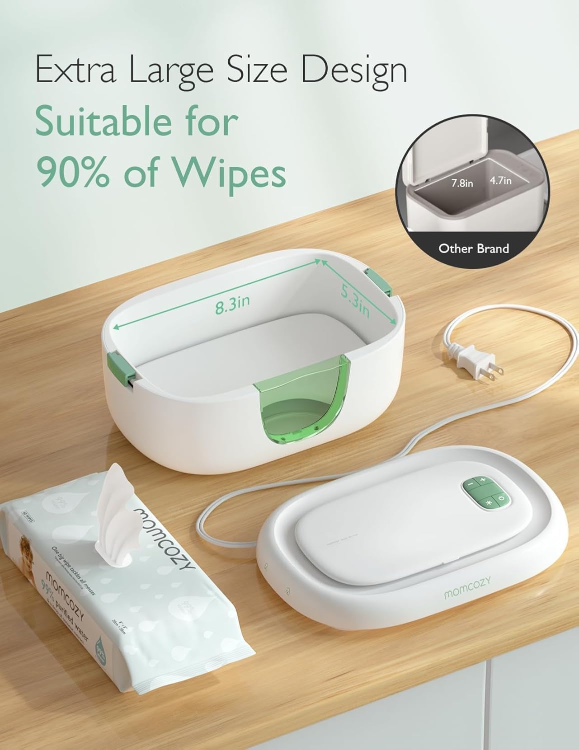 Baby Wipe Warmer, Innovative Spring Design, Large Capacity Wipes Dispenser, Fast and Even Heating, 4 Modes of Temperature Heating Control, Diaper Wipe Warmer with Night Light