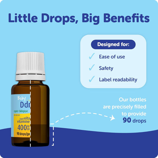 Organic Baby Ddrops 400 IU 90 Drops (2.5Ml) - Daily Liquid Vitamin D for Infants (Pack of 1)