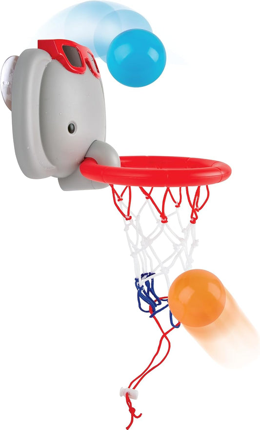 Bath Time Basketball Elephant Pal | Bathtub Shooting Game, 1 Hoop with Suction Cups and 4 Balls, for Children 18 Months+