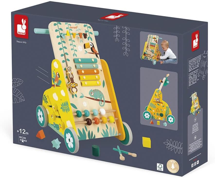 - Tropik - Multi-Activity Trolley - Walker with Blocks - Wooden Pull-Along Cart - Early-Learning - from 18 Months - Multilingual - 382698.