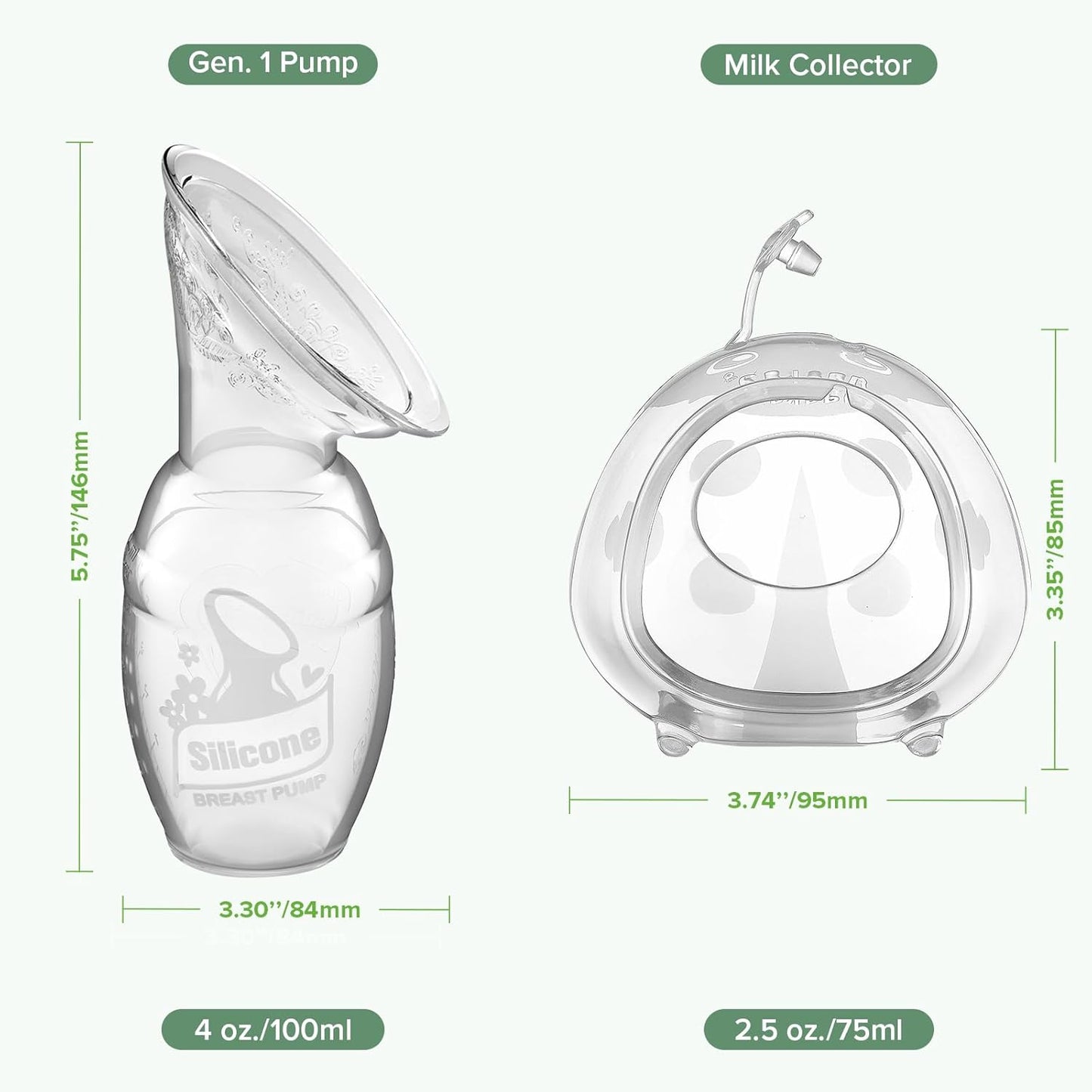 Manual Breast Pump 4Oz/100Ml and Ladybug Milk Collector 2.5Oz/75Ml Combo for Breastfeeding, Made of Food Grade Silicone