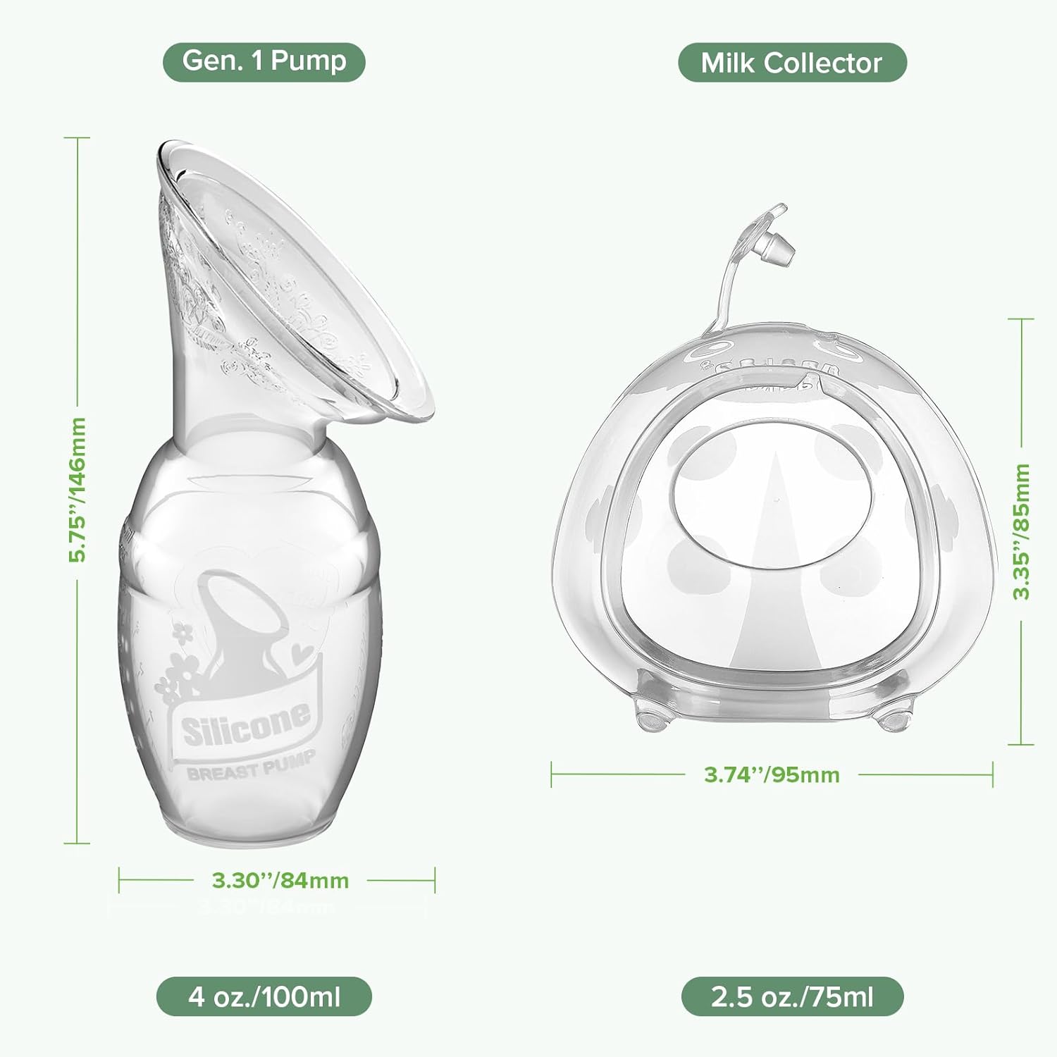 Manual Breast Pump 4Oz/100Ml and Ladybug Milk Collector 2.5Oz/75Ml Combo for Breastfeeding, Made of Food Grade Silicone