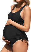 Women Maternity Swimsuit One Piece Crisscross Self Tie Back Strappy Side Square Neck Bathing Suit