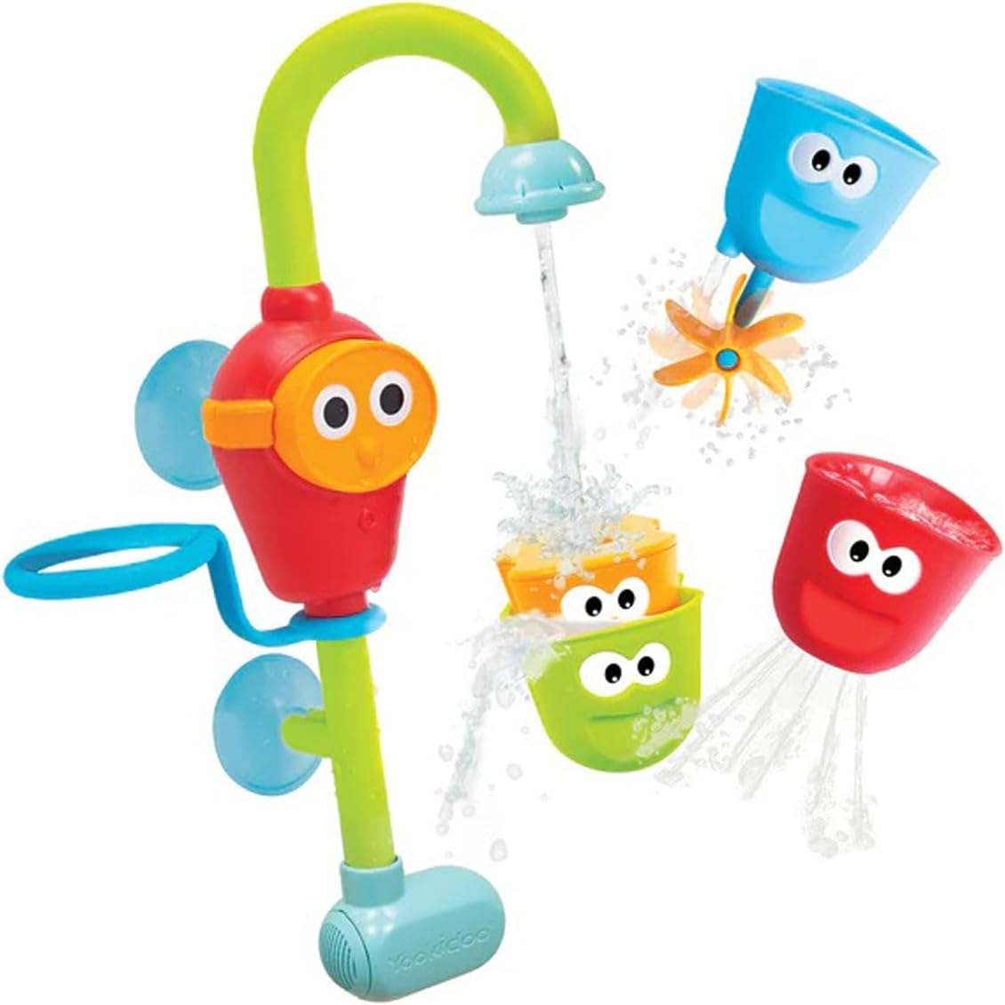 Toddler Bath Toy - Flow N Fill Spout - Three Stackable Play Cups and Water Spray Spout for Kids Bathtime Fun
