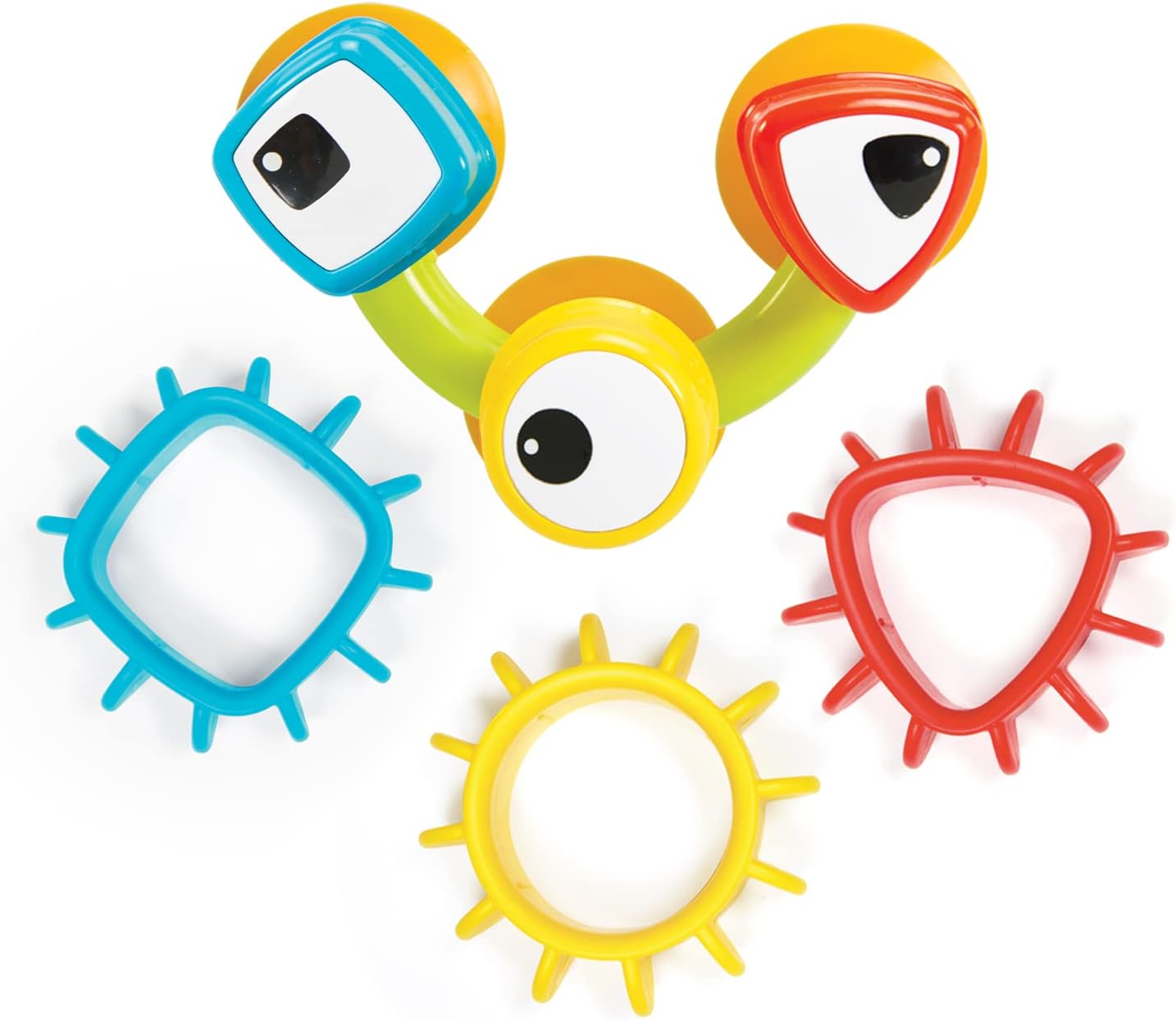 Baby Bath Toy - Spin 'N' Sort Water Gear - Childrens Sensory Water Wheel Set That Attaches to Any Size Tub - Includes Suction Cups, 3 Googly Eye Gears, and Pourers