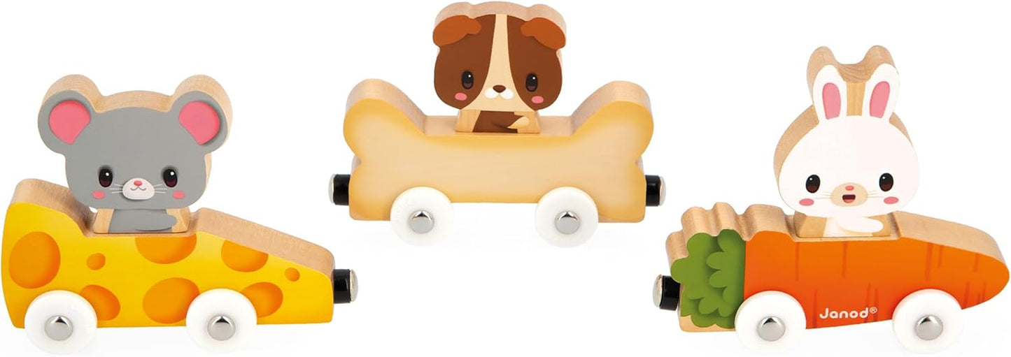 - Magnetic Pets - Includes 3 Wooden Animals and 3 Cars - Connets to Make a Small Train - Educational Early-Learning - for Children from 18 Months Old and up - Multilingual - J03315