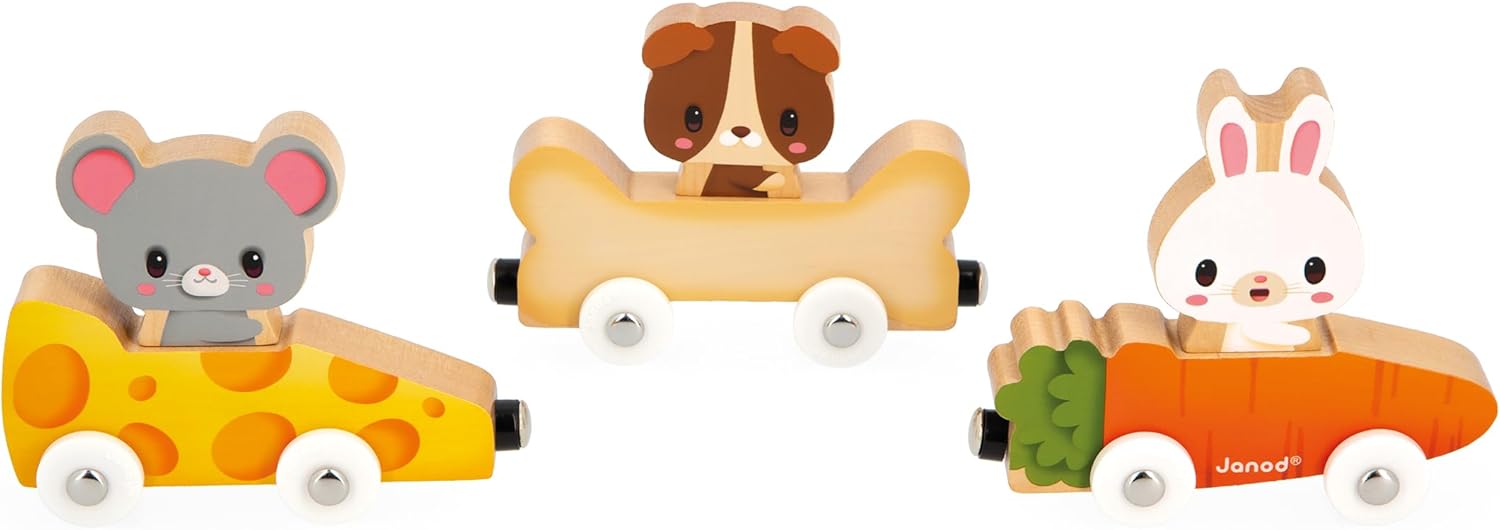 - Magnetic Pets - Includes 3 Wooden Animals and 3 Cars - Connets to Make a Small Train - Educational Early-Learning - for Children from 18 Months Old and up - Multilingual - J03315